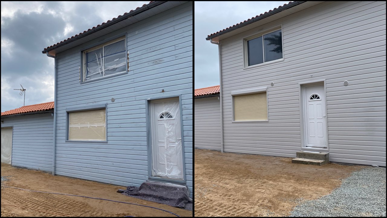 Bardage avant/après : préparation des zones abîmées puis peinture extérieure uniforme